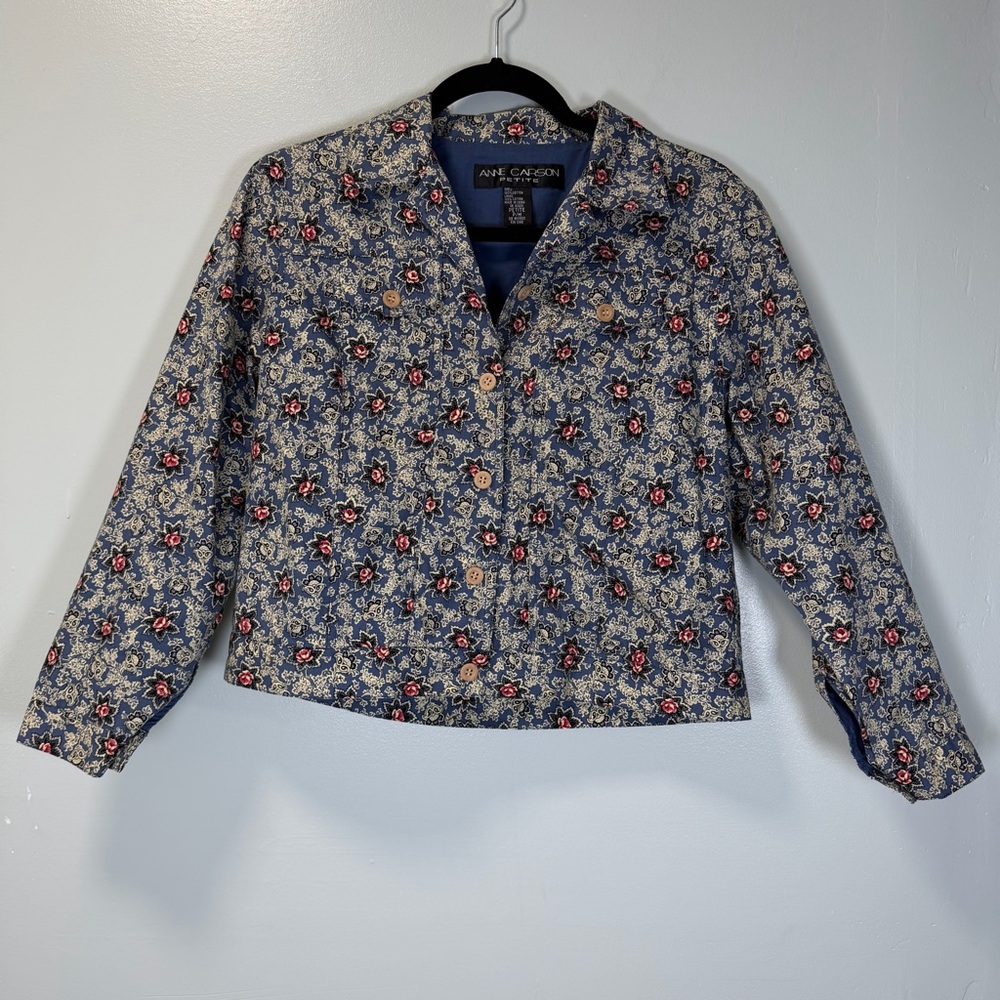 Anne‎ Carson Casual Light Weight Floral  Cotton Jacket Womens Sz Petite Med